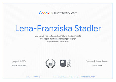 Online Marketing Grundlagen Goole Zertifikat